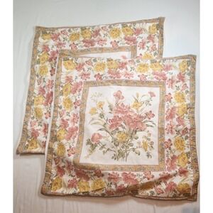 Vintage April Cornell Floral‎ Pillow Shams Set 2 Pink Yellow Cotton Cottagecore